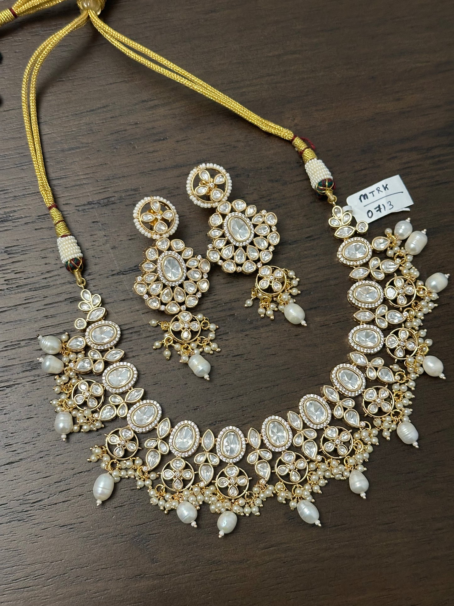 White Stone Polki Kundan Set with Earrings