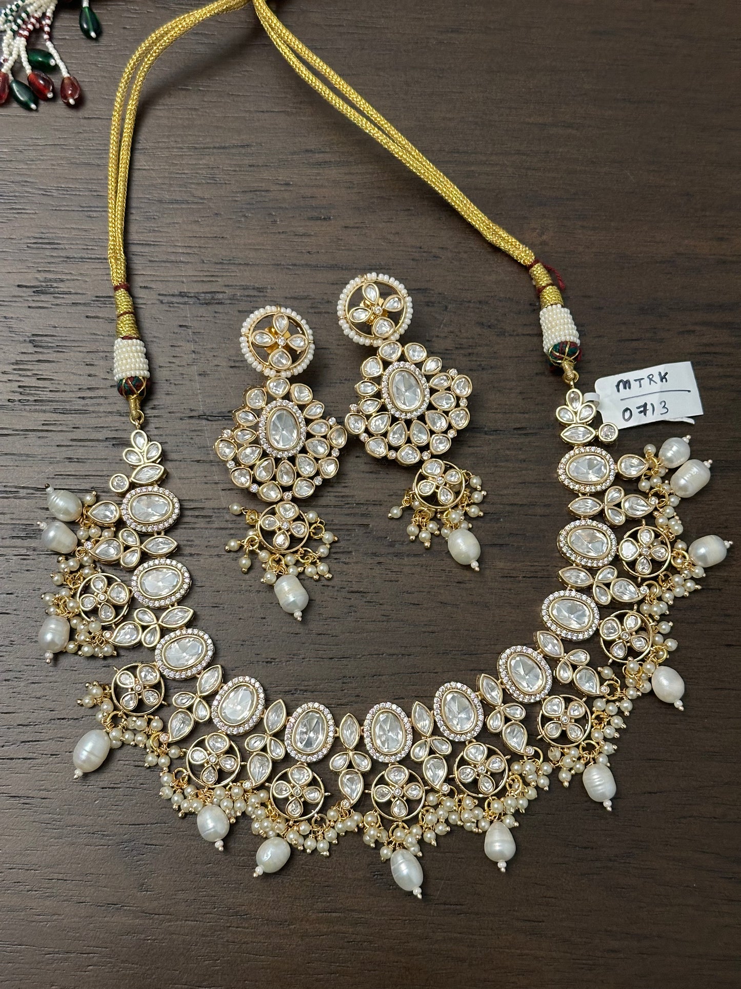 White Stone Polki Kundan Set with Earrings