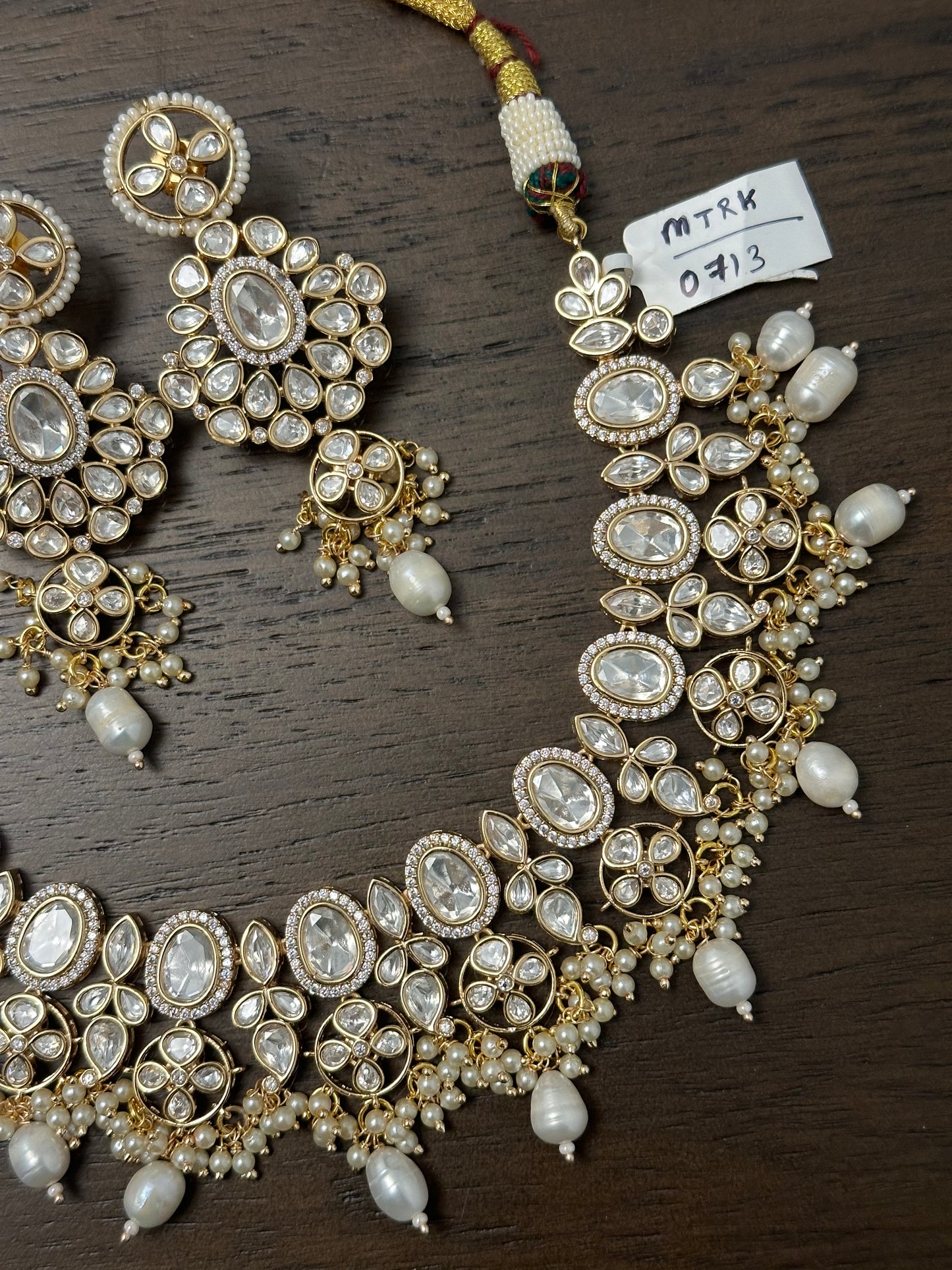 White Stone Polki Kundan Set with Earrings