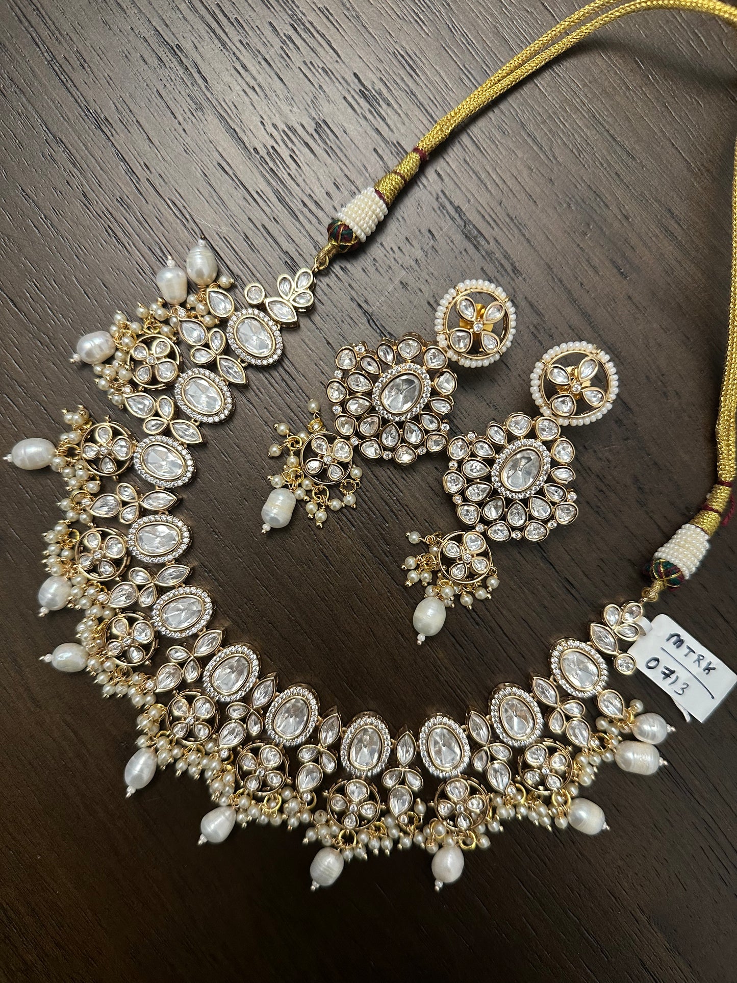 White Stone Polki Kundan Set with Earrings