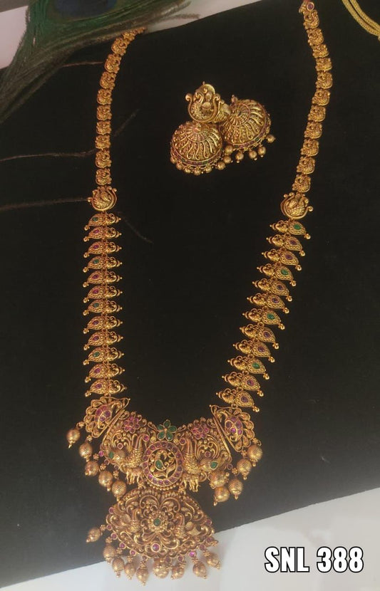 Long necklace with peacock design with beautiful jhumkas