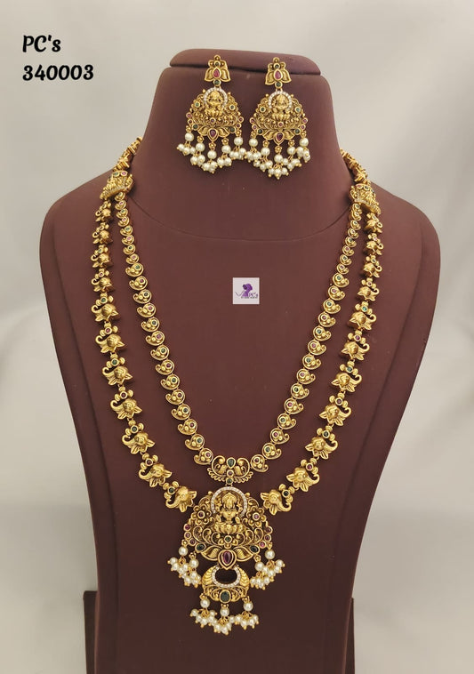 2 layer long lakshmi neckset with earrings