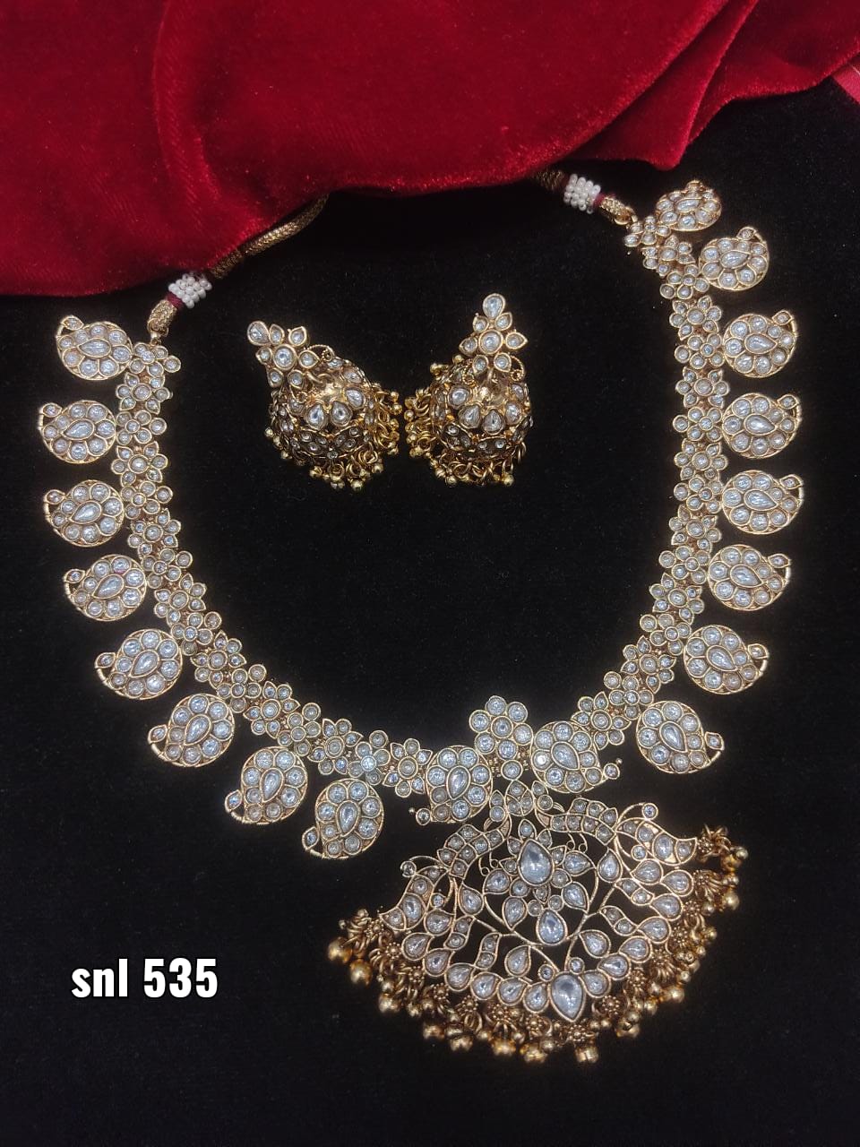 Traditional white stone Mango necklace set with Earrings